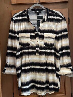 NWT Cocomo Pleated Black Abstract Top-XL